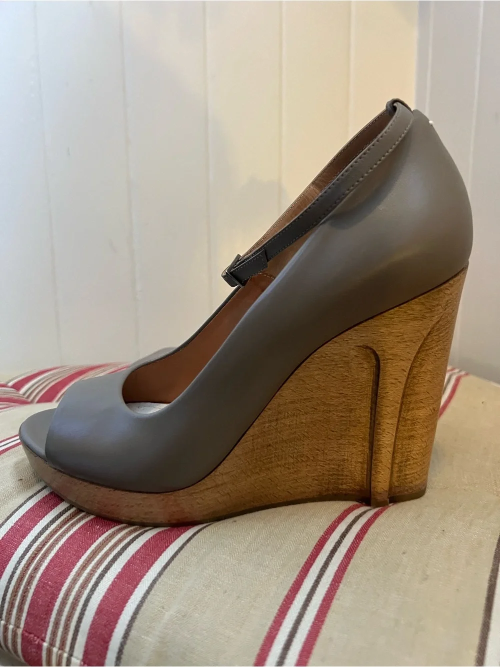 Maison Martin Margiela Taupe Peep-Toe Wood Wedge Heels